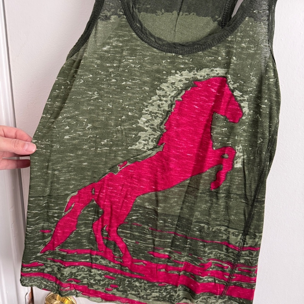 Zadig & Voltaire Green With Hot Pink Horse Tank Top